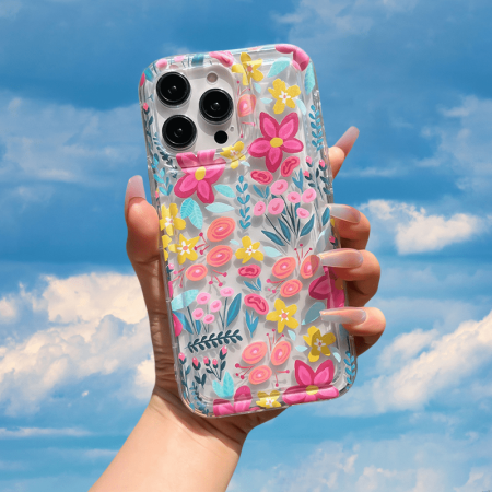 1pc colorful flower pattern air cushion transparent anti-drop TPU mobile phone case for Iphone15 14 13 12 11Promax XS Max XR X XS 8 7 Plus