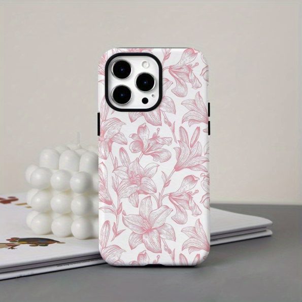 Pink Lily Two-In-One Film Case - Durable, Shock-Absorbing, And Trendy Protection - Compatible with for iphone 16, 15, 14, 13, 12, 11, Plus, Pro, Max, Perfect Birthday Gift for