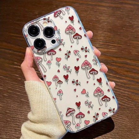 Transparent Case Girl Style Mushroom Pattern TPU Anti-drop Full Coverage Precision Protective Case for Apple iPhone6/ 7/ 8/ X/ Xs/ Xr/ Xs Max/ 11/ 12/ 13/ 14/ 15/ 16 Pro Max