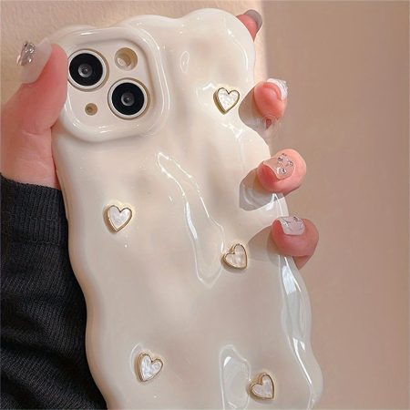 3D Fritillary Love Heart Cube Solid color wave Pattern Soft Phone Case for iPhone 15 13 Pro Max 11 12 14 Pro Max Luxury Glossy Shockproof Case